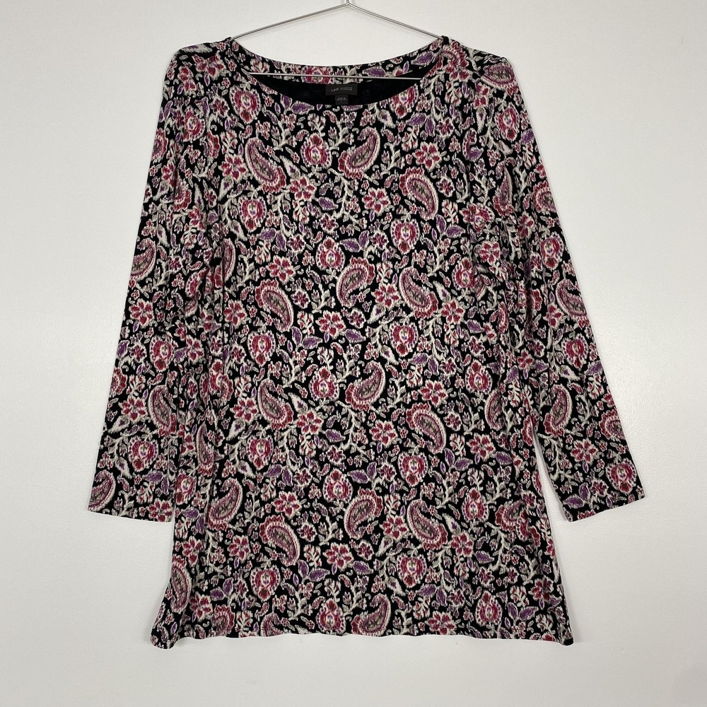 J Jill Shirt Womens‎ Large Black Pink Paisley Long Sleeve Tunic Top Wearever